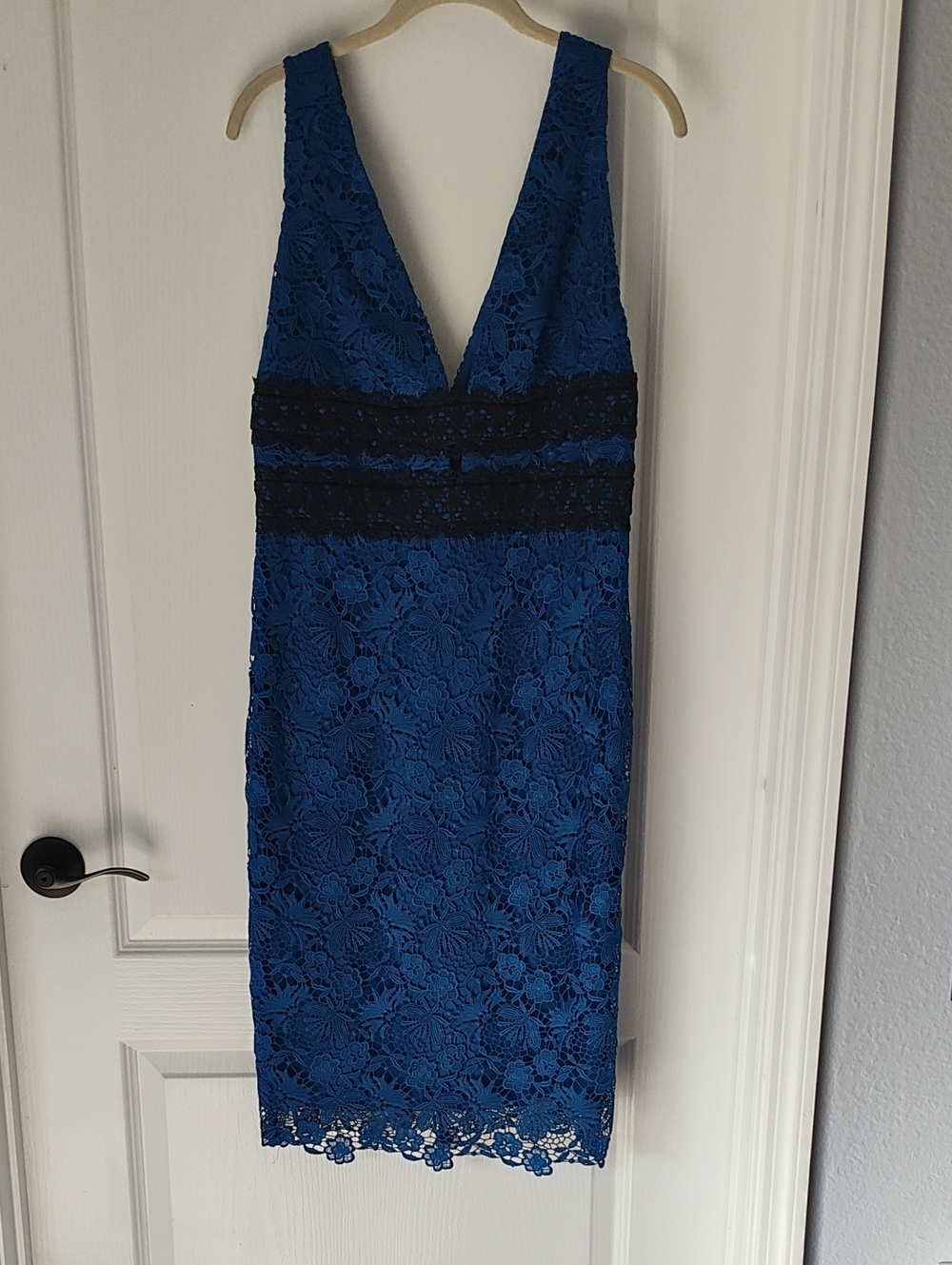 Diane Von Furstenberg Royal Blue Lace Midi Dress with Black Waistband